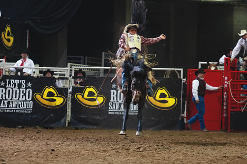Rough-stock competitors such as saddle-bronc rider Rusty Allen appreciate San Antonio's efforts in recent years to bring in the best bucking stock. Dozens of contractors will bring the best of the best horses and bulls for the rodeo, but entries are limited so only the best of the best cowboys earn the chance to get on. PHOTO COURTESY SAN ANTONIO STOCK SHOW & RODEO