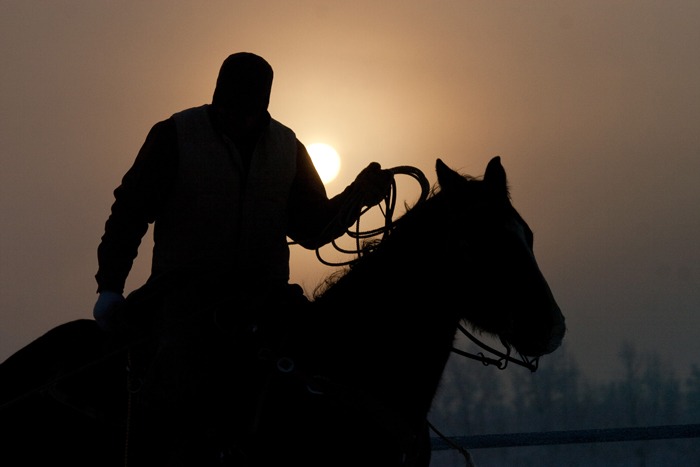 Kraig Sweeney works horseback at Stevenson Sputnik last winter.