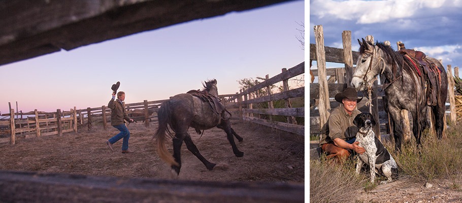 Ben Masters - Unbranded (L) Though ridden since mid-January, the Mustangs still challenge each rider. (R) At 24 years old, Ben Masters already has one cross-country trip under his belt, and is the mastermind for the 3,000-mile trek. His dog, Ruby, may join the ride.