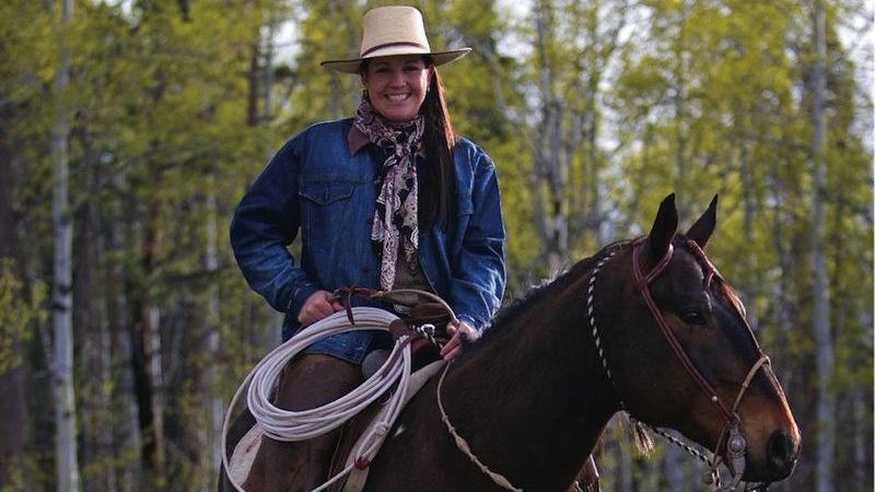 Emilie Wilcox Heggie on horseback