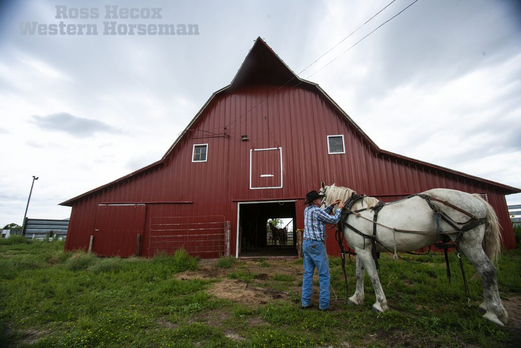 A red gamble barn sits on the Buck Buckles' ranch.