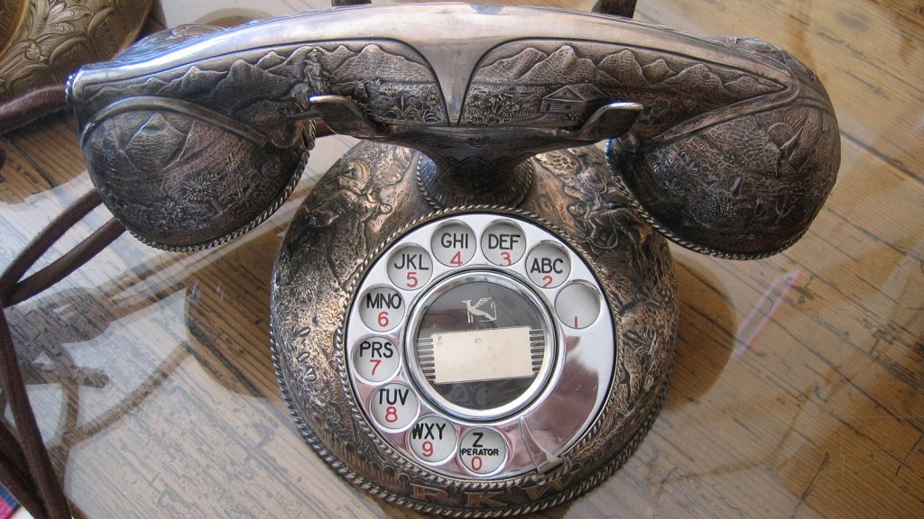 Silver telephone made by Charles Sample