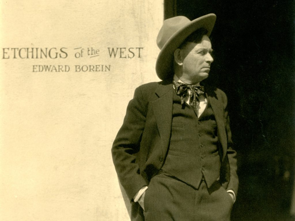Edward Borein in front of his studio in Santa Barbara, California.