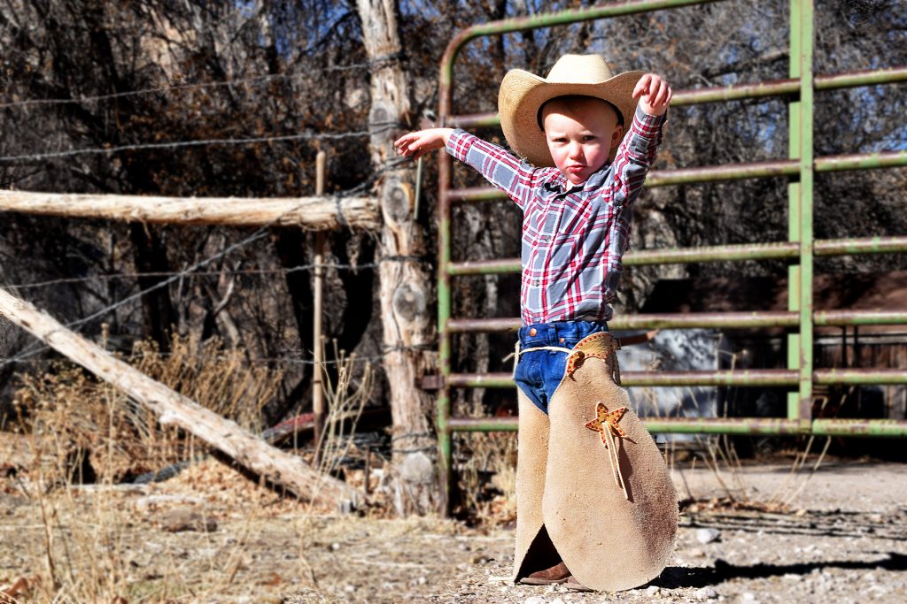 Levi Young poses like Lane Frost in the film "8 Seconds."