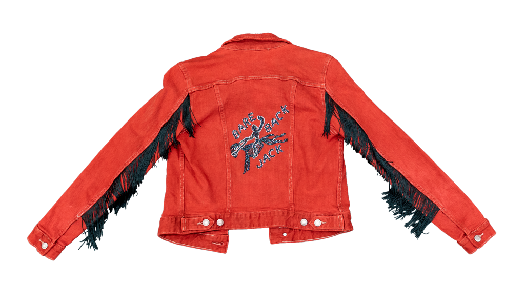 Custom red and black jacket for the 2022 Western Lifestyle Trade Craft Showcase.