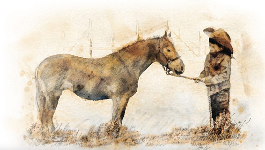 Illustration of Jake Barnes and a pony named Sunny.