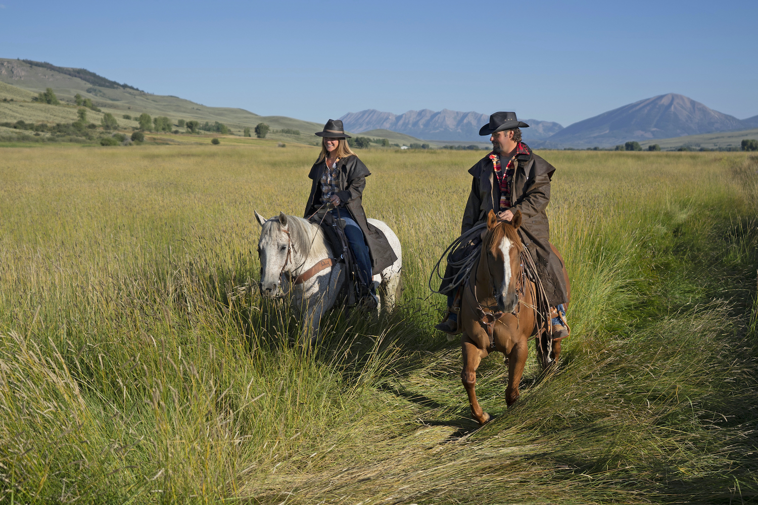 Two horse and Riders with their Outback gear on