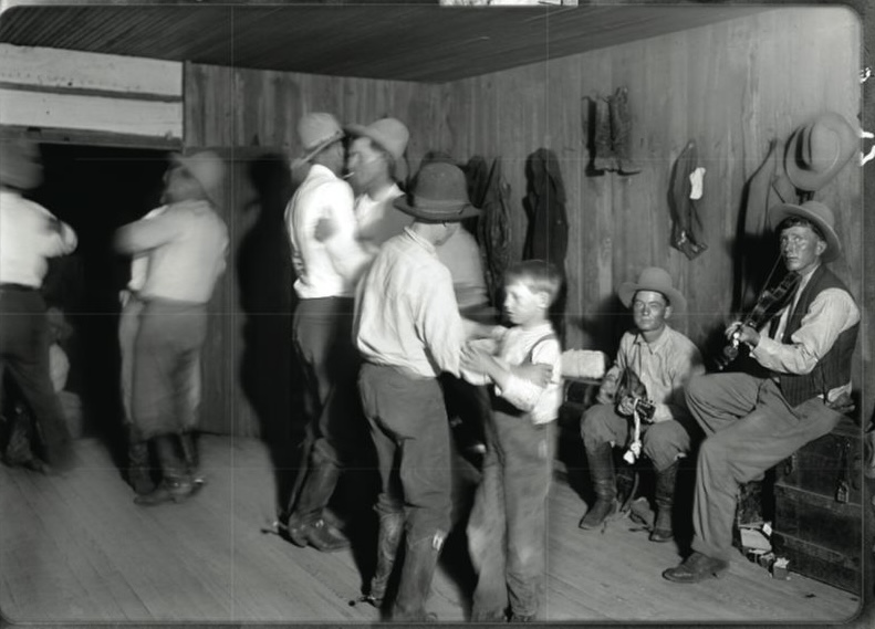 During the early cattle drives of the late 19th century and early 20th century, ranches would hold dances the night before the drive. No women meant cowboys had to dance with each other.