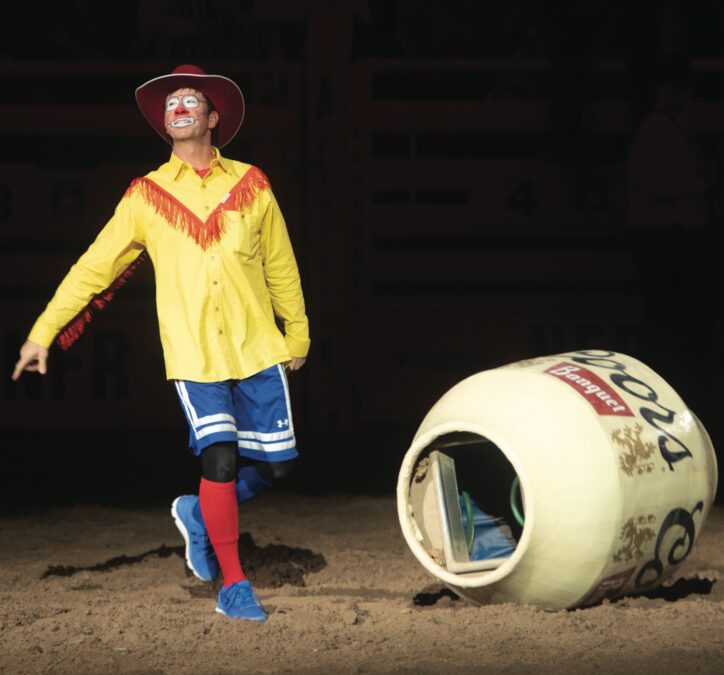 Starting out a trick rider Harrison realized all rodeos have bull riding and must hire a clown, so he added barrelman to his PRCA card