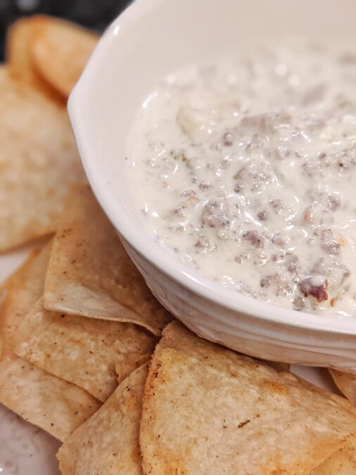 Gary’s Green Chile Queso Blanco is a white queso, which surprises most people.