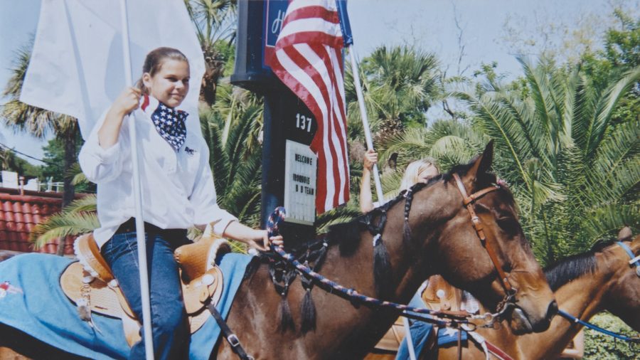 Young editor on horseback